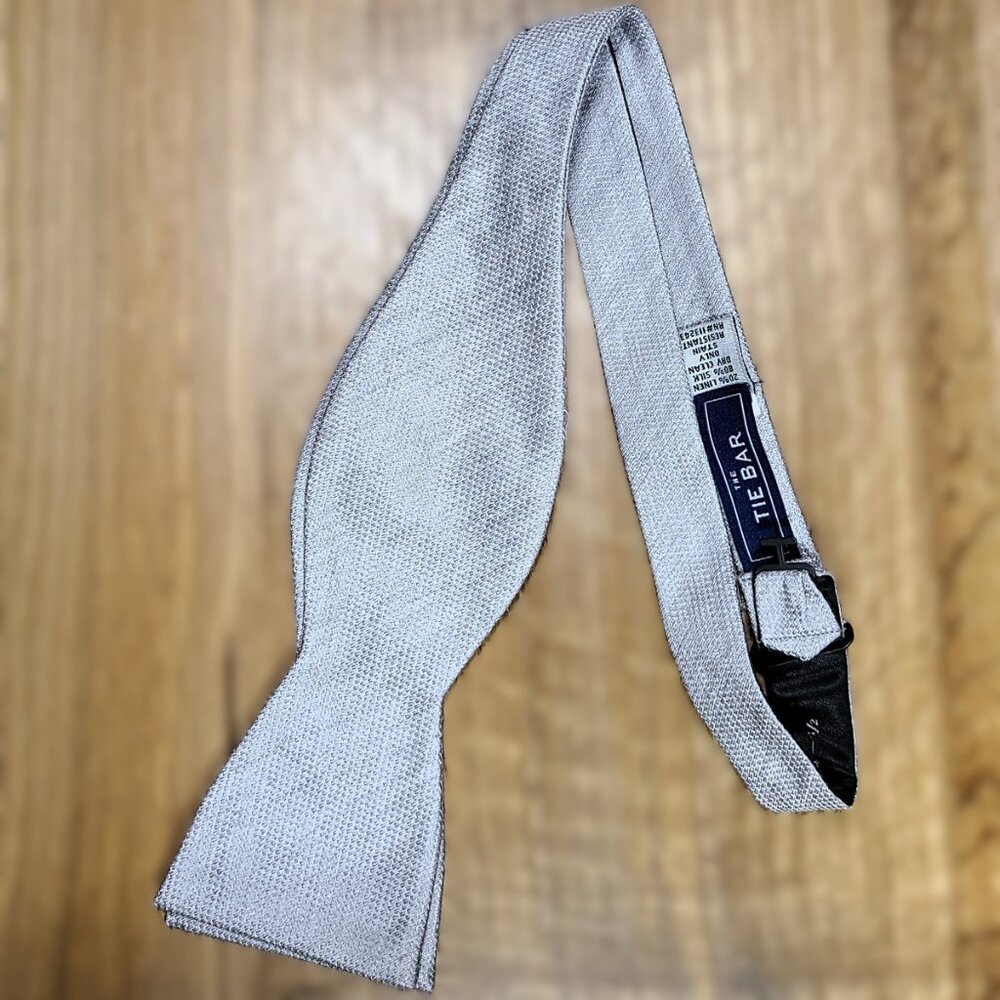 The Tie Bar Set of 3 Bow Ties Cotton Linen Silk Silver Gray Blue Geometric - Picture 9 of 15
